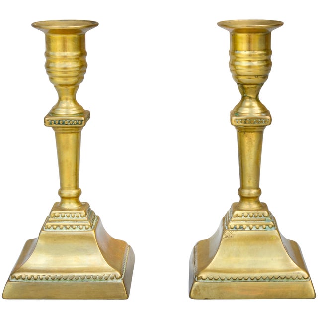 American Late 19th Century Handcrafted Well-Detailed Italian Brass Candlesticks- S/2 For Sale - Image 3 of 6