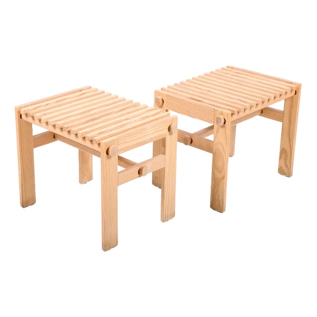 Set of Scandinavian Modern Stools in Solid Pine, 1950s For Sale