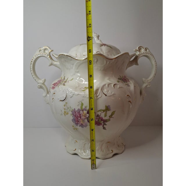 Johnson Brothers Antique Johnson Bros England Slop Jar Chamber Pot & Lid Victorian Floral Gold 12.5" For Sale - Image 4 of 15