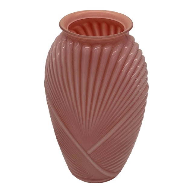 Art Deco 1980's Pleated Draped Pink Glass Vase For Sale