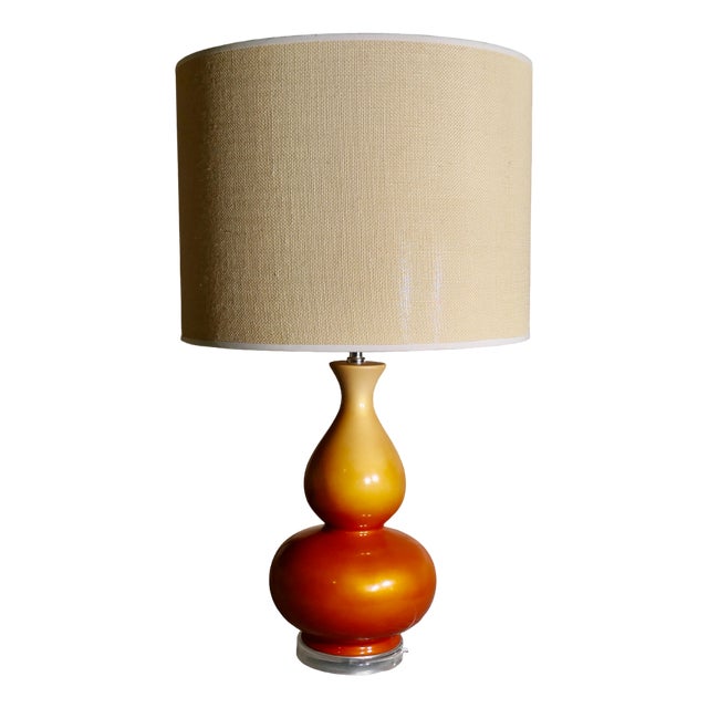 Iridescent Ceramic Table Lamp with Linen Shade, 1960s For Sale
