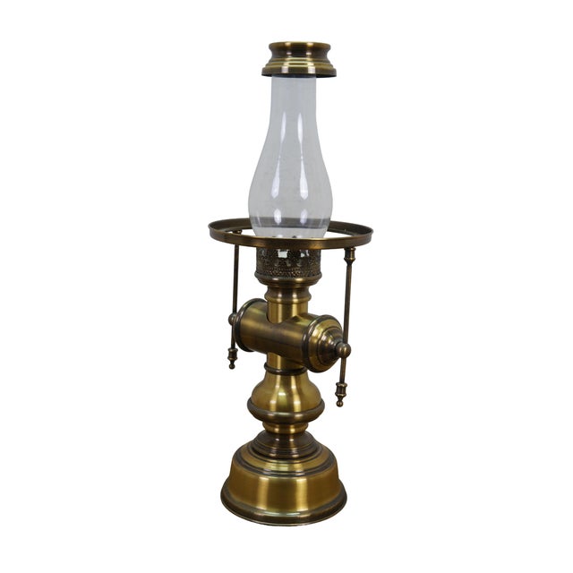 Victorian Willian Fawecett Brass Pharmacy Apothecary Library Reading Hurricane Lamp 22" For Sale - Image 3 of 16