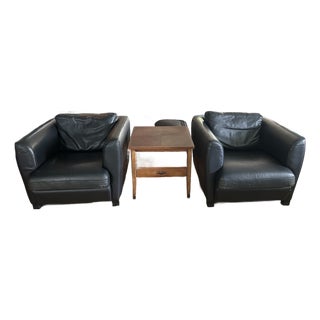 Vintage Pair of Genuine Roche Bobois Black Leather Armchairs For Sale