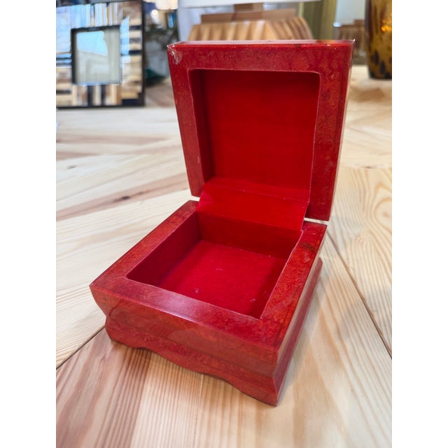 Paint Vintage Red Lacquer Decorative Box With Scalloped Footed Base For Sale - Image 7 of 8