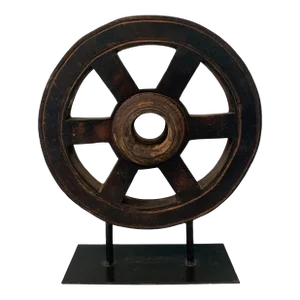Wood Wheel Mounted on Iron Base