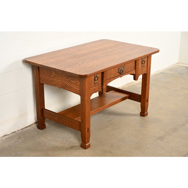 Stickley Brothers Stickley Brothers Style Antique Mission Oak Arts & Crafts Desk or Writing Table, Circa 1910 For Sale - Image 4 of 15