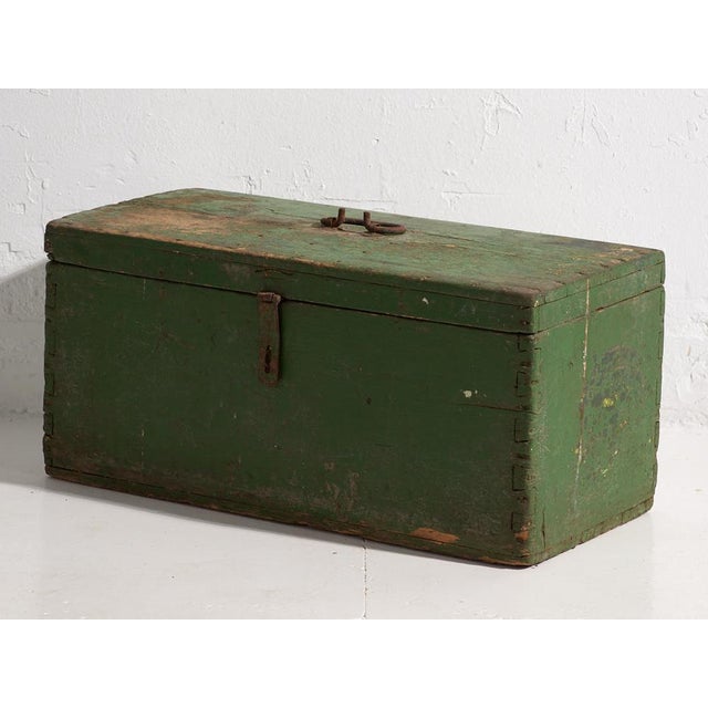 Wood Small Antique Green Wooden Chest, 1910s For Sale - Image 7 of 8