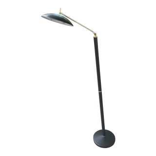 1980s Post Modern Brass and Black Torchiere Floor Light For Sale