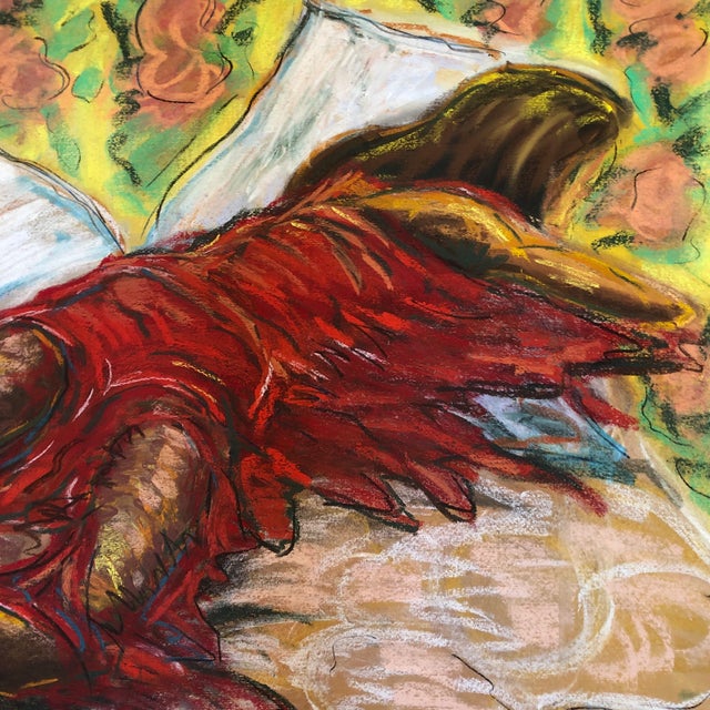 Original vintage pastel on paper Unsigned 27.5 x 39.5 attached to a sheet of foam core Unframed