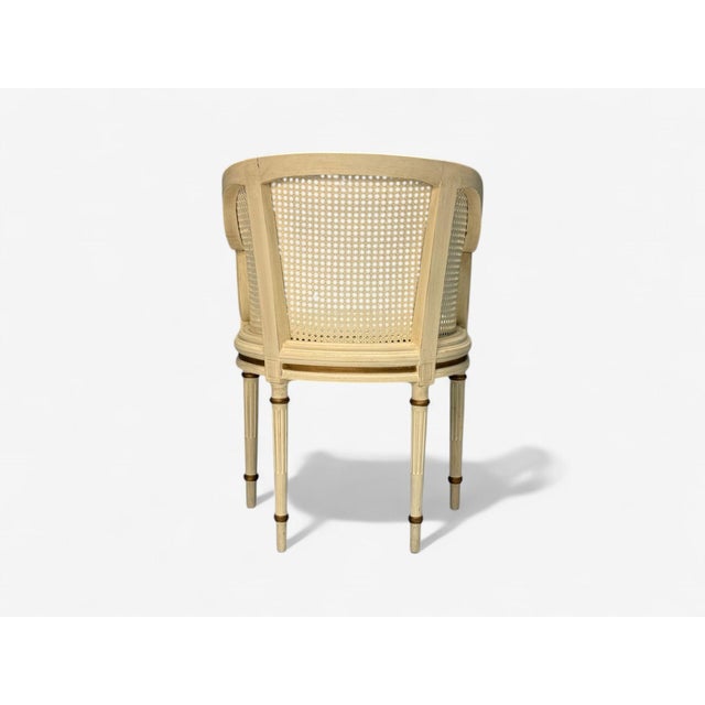 White Louis XVI Style, Barrel Back Occasional Chair, Cream Painted Wood, Cane, 1960s For Sale - Image 8 of 11