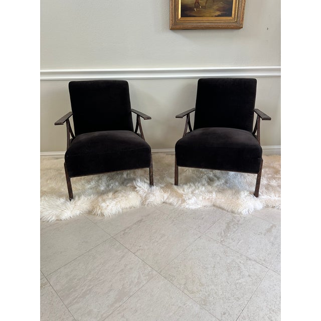 Vintage Custom Bernhardt Chocolate Brown Velvet & Iron Brutalist Lounge Chairs - A Pair For Sale - Image 14 of 15