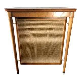 Mid Century Danish Walnut Cane Brass Hamper For Sale