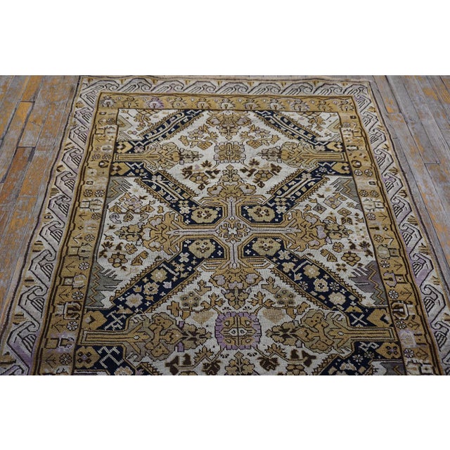 1930s Ivory Black Medallion Antique Caucasian Zeychor Rug 3'9" X 6'6" Handknotted Wool Carpet For Sale - Image 17 of 18