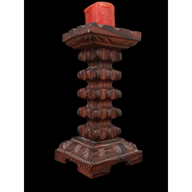 Tan Mid-Century Brutalist Candlestick in Wood, 1950s For Sale - Image 8 of 8