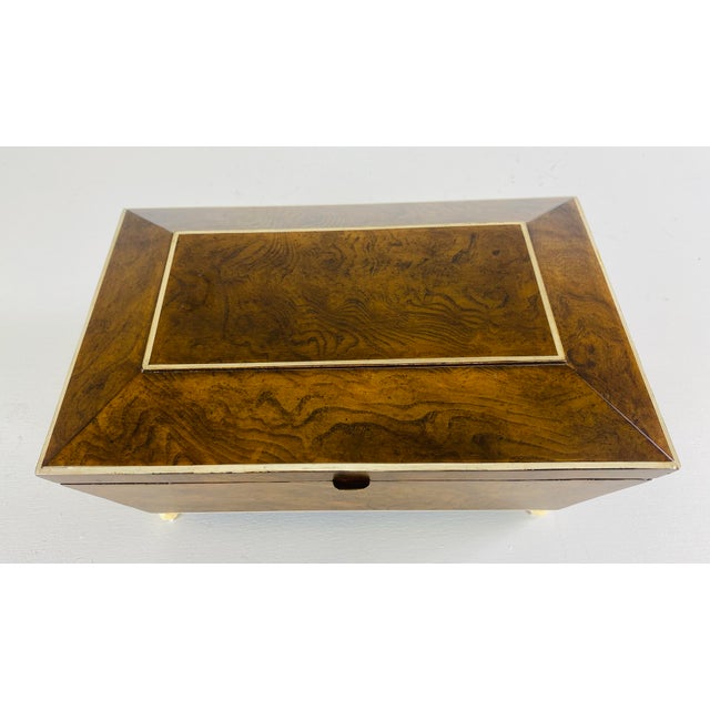 Vintage Burled Walnut With Faux Ivory Dresser Box After Maitland Smith. For Sale - Image 9 of 11