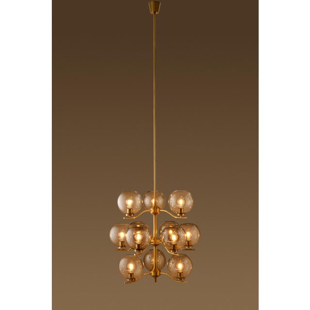 Large Brass Chandeliers attributed to Holger Johansson, Sweden, 1970s, Set of 4 For Sale - Image 4 of 9