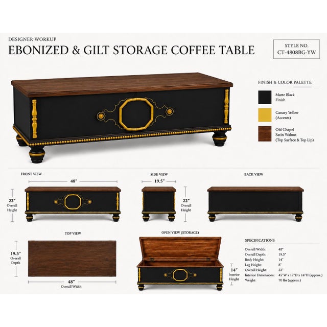 Contemporary Mid 20th Century Matte Black & Canary Yellow Storage Cocktail Table With Old Chapel Satin Walnut Top For Sale - Image 3 of 3