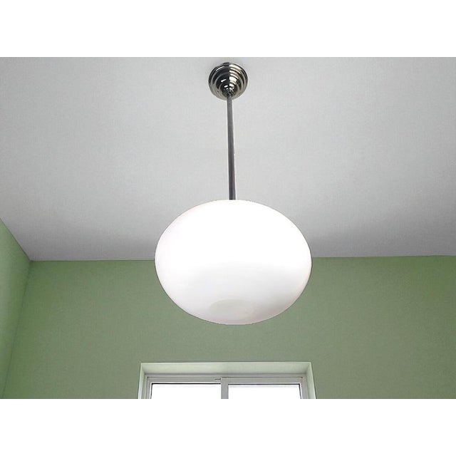 Art Deco Portuguese Oval White Opaline Glass Hanging Lamp, 1950s For Sale - Image 4 of 9