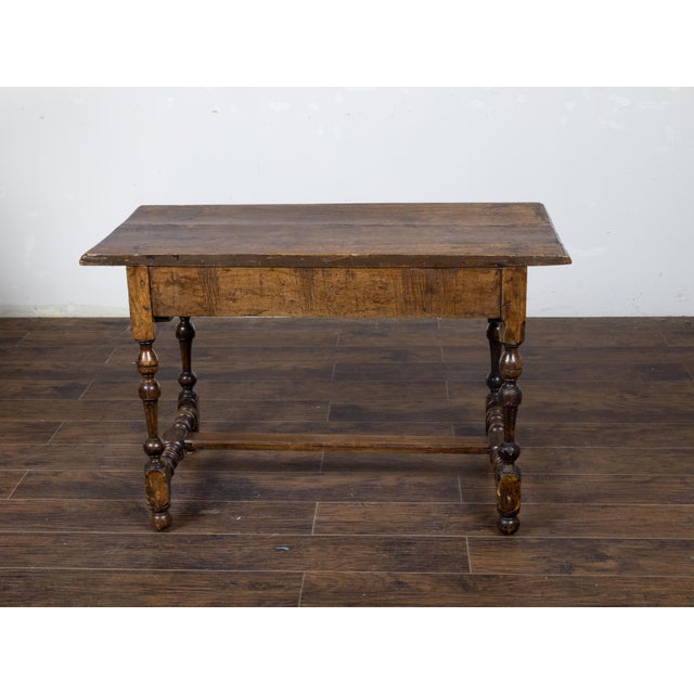 Brown English Georgian Period 1800s Walnut Table with Drawer and Turned Baluster Legs For Sale - Image 8 of 12