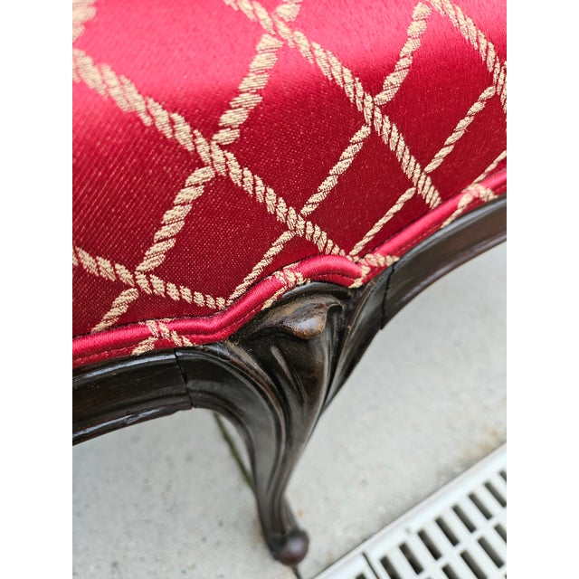 Red and Gold Upholstered Bench For Sale - Image 10 of 14