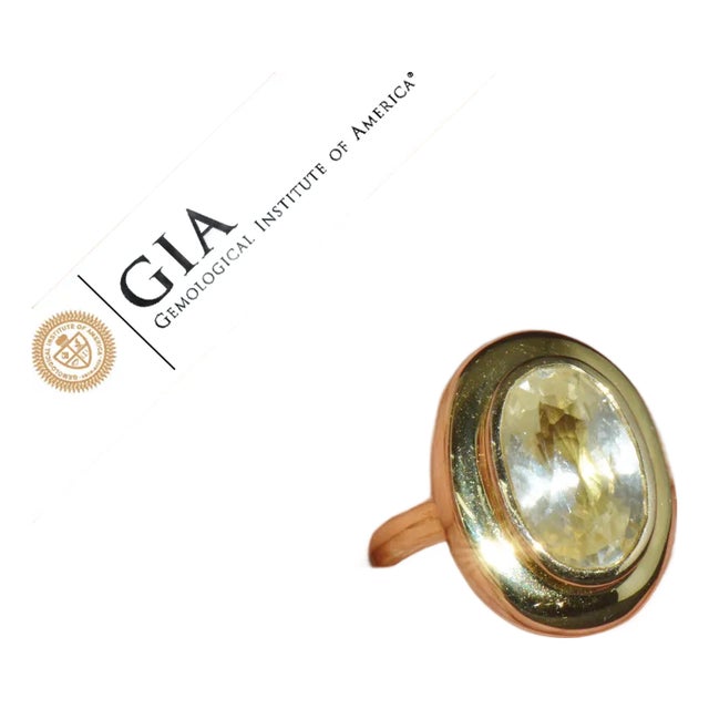 GIA Certified Natural 6.80cts Ceylon Yellow Sapphire 18K Solid Gold Bezel Dome Puff Ring, size 5.5 For Sale
