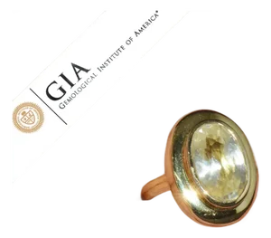 GIA Certified Natural 6.80cts Ceylon Yellow Sapphire 18K Solid Gold Bezel Dome Puff Ring, size 5.5