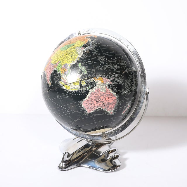Black Art Deco Aviation Globe on Sculptural Airplane Base in Chrome For Sale - Image 8 of 14
