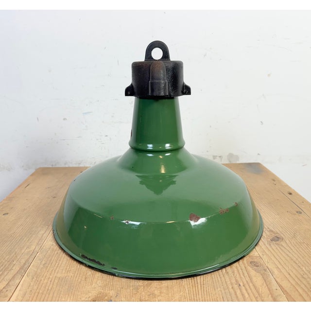 Industrial Green Enamel Factory Pendant Lamp, 1960s For Sale - Image 17 of 18