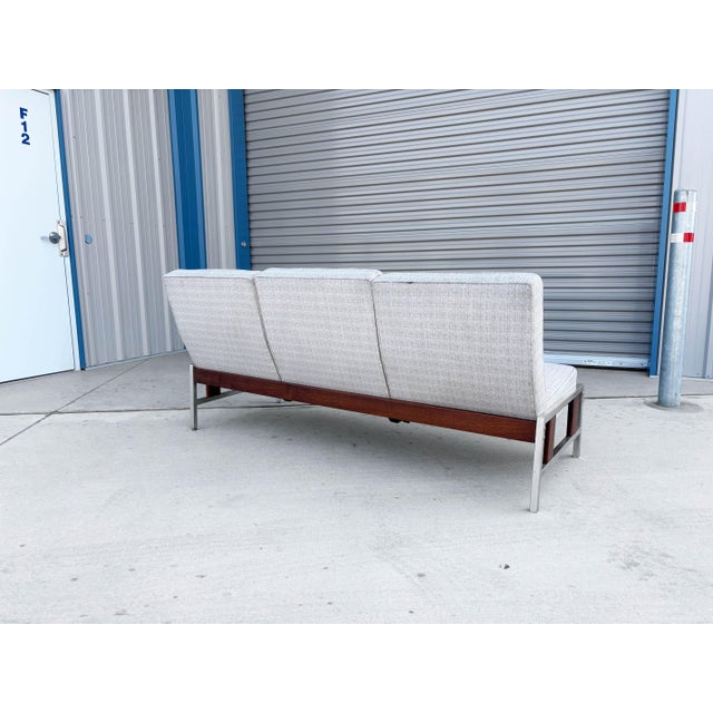 Mid-Century Walnut and Aluminum Three-Seat Sofa, 1960s For Sale In Los Angeles - Image 6 of 8
