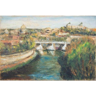 Pino Romanò, The Tiber from Aventino Hills (Rome), Oil Painting, 1990s For Sale
