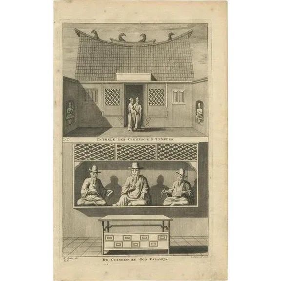 Early 18th Century Valentijn, Chinese Temple and Chinese Deity, 1726, Paper For Sale - Image 5 of 5
