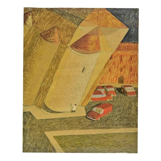 Alberto Gallerati, The Collapsing Church, Oil on Canvas, 1970s For Sale