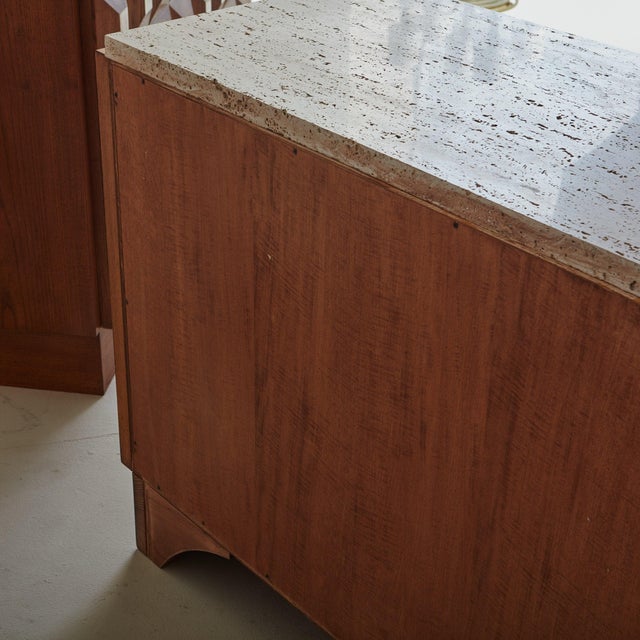 Italian Brutalist Faceted Geometric Wood Cabinet With Travertine Top For Sale - Image 9 of 11