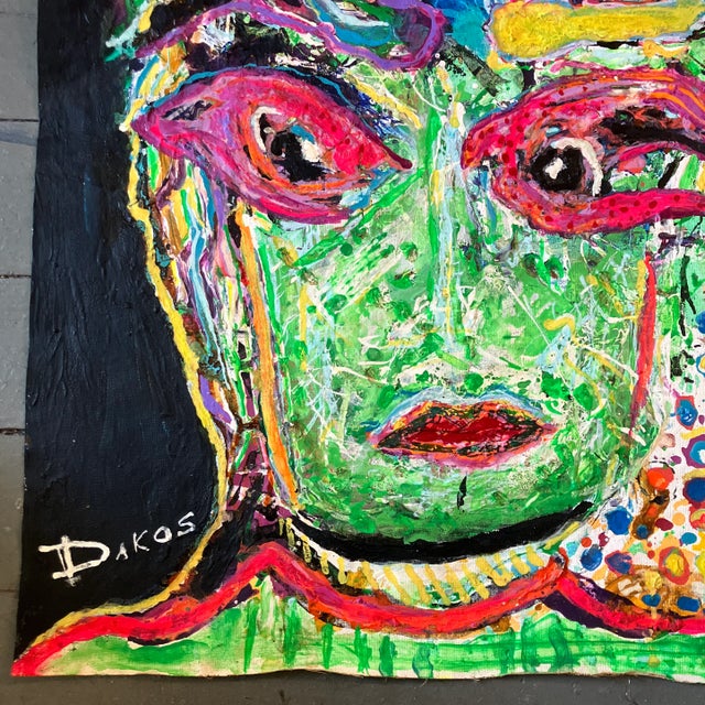 1970s vintage abstract pop art portrait painting done on unstretched canvas. Signed. Measures 18x23.