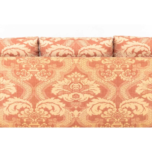 Pink and White Linen Upholstered Three-Seat Sofa For Sale - Image 9 of 9