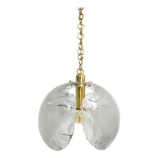 Brutalist Murano Glass Light with Brass Frame from Kaiser Leuchten, 1970s For Sale