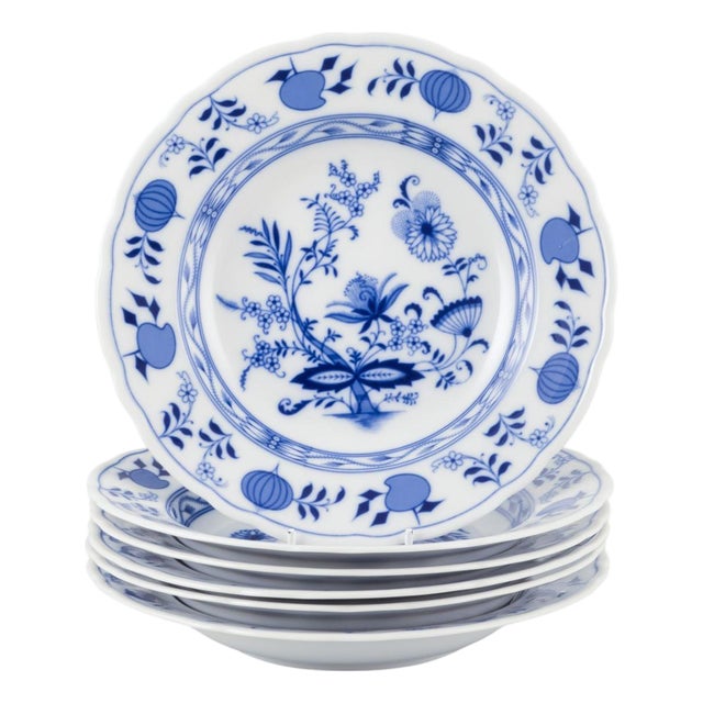 Deep Porcelain Plates in Blue Onion Pattern from Bavaria, Germany, Set of 6 For Sale