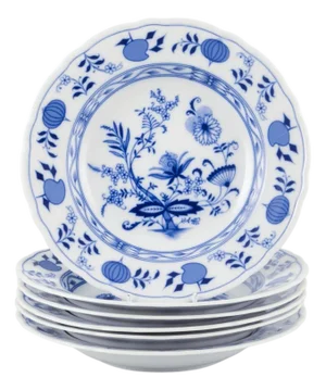 Deep Porcelain Plates in Blue Onion Pattern from Bavaria, Germany, Set of 6