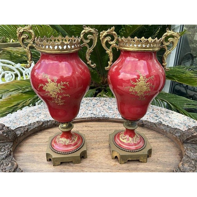 French Sèvres Porcelain and Gilt Bronze Vases, 1880, Set of 2 For Sale - Image 16 of 18