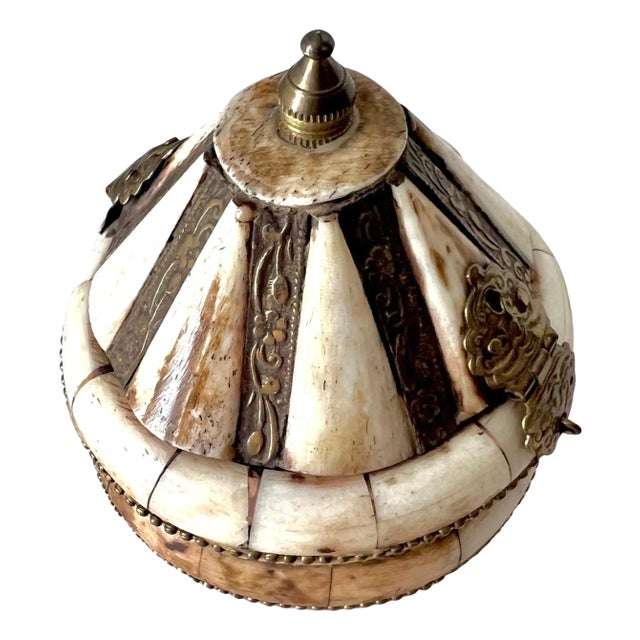 Indian Bone and Brass Decorative Dome Shaped Box or Stash Box For Sale