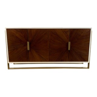 Modern White and Gold Wood Grain Finished Credenza For Sale