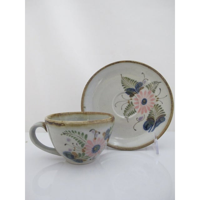 Ken Edwards El Palomar Flower Tonala Mexico Folk Art Stoneware Cup & Saucer For Sale - Image 13 of 13