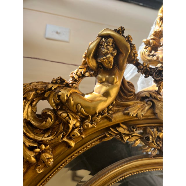 1960s 1960s Huge 7 Feet 11 Oval Mirror in Gold Leaf For Sale - Image 5 of 7