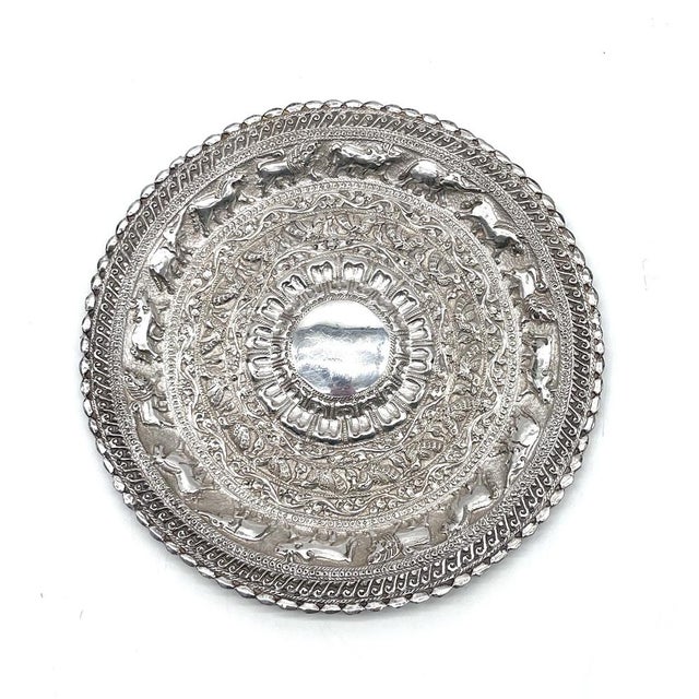 Sterling Silver Moonstone Tray with Elephants, Kandy, Sri Lanka, 1920s For Sale - Image 3 of 12