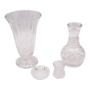 Set of 4 Crystal Cut Glass Items Bowl Decanter Vase Holder W Waterford Piece