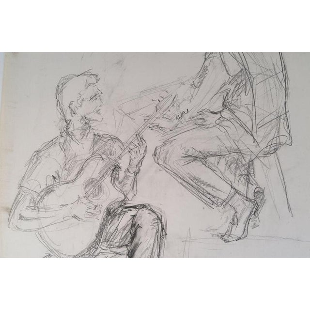 Evelyne Luez, Two Musicians, 20th Century, Pencil on Paper For Sale - Image 5 of 9