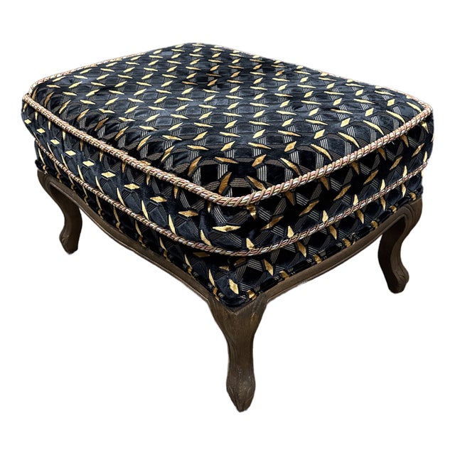 Traditional Geometric Velvet Ottoman, Vintage For Sale