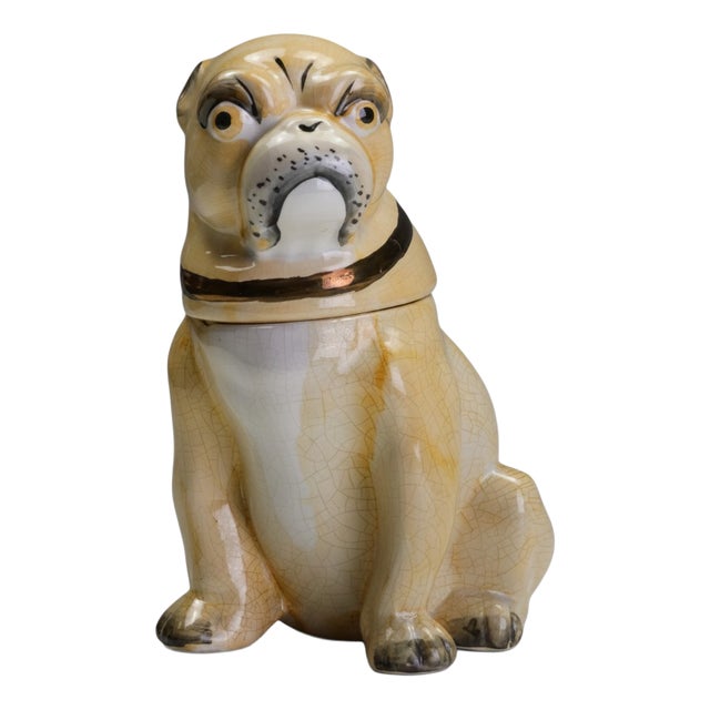 Seated Pug Tobacco Jar from Staffordshire Pottery, 1900 For Sale