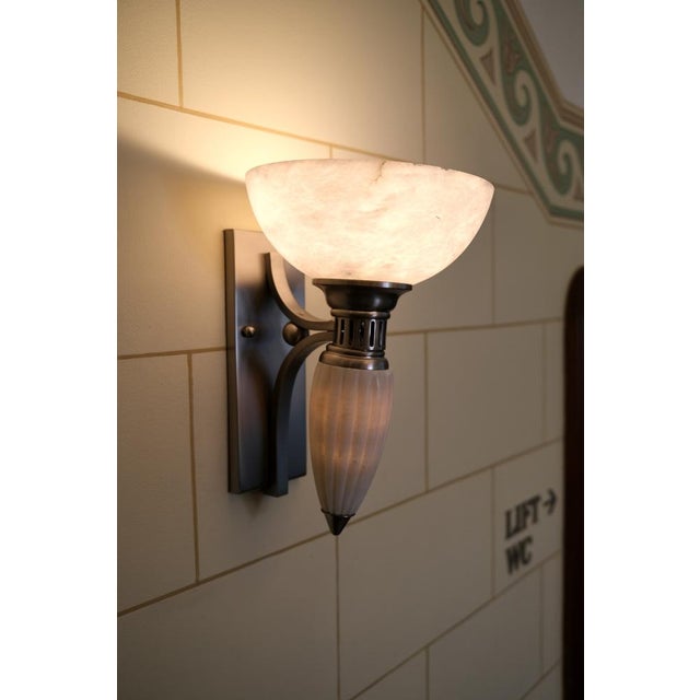 Art Deco Sconces with Alabaster Bowls and Illuminated Cones, 1990s, Set of 2 For Sale - Image 11 of 17