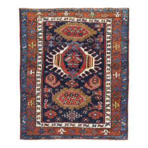 Traditional Antique Persian Square Navy Blue Heriz Rug